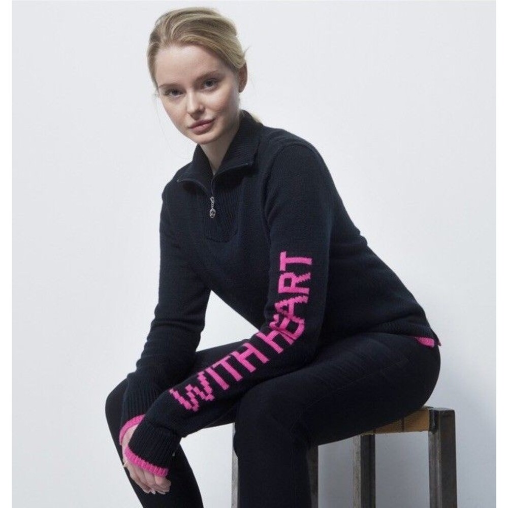 NWT Daily Sports DS Womens Golf 1/4 Zip Pullover lined Black With‎ heart XXL 637